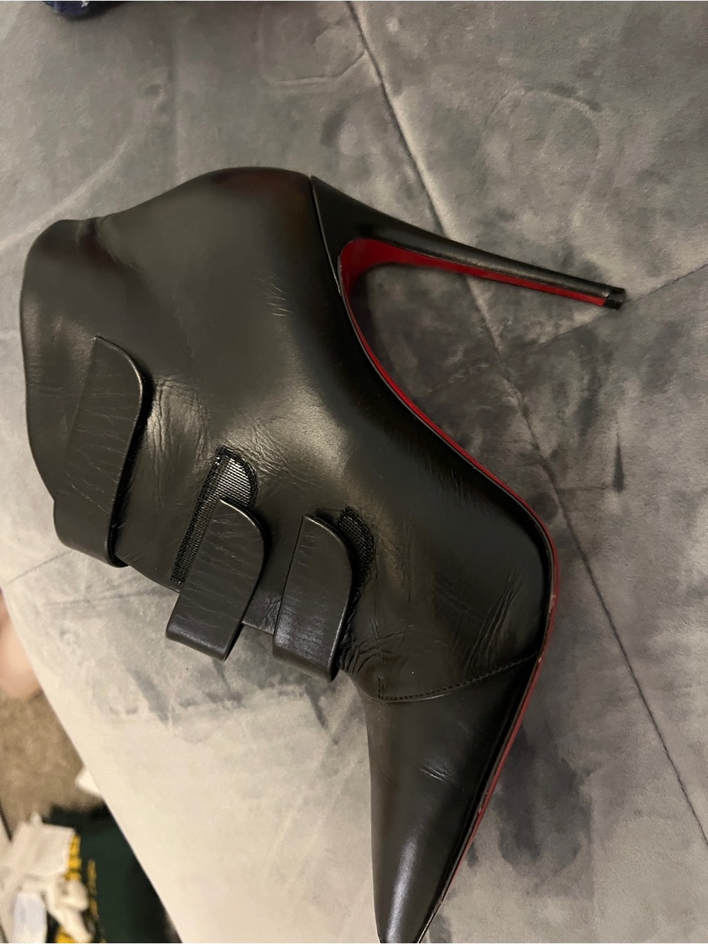 Authentic Christian Louboutin Black Leather High-Heel Ankle Boot.